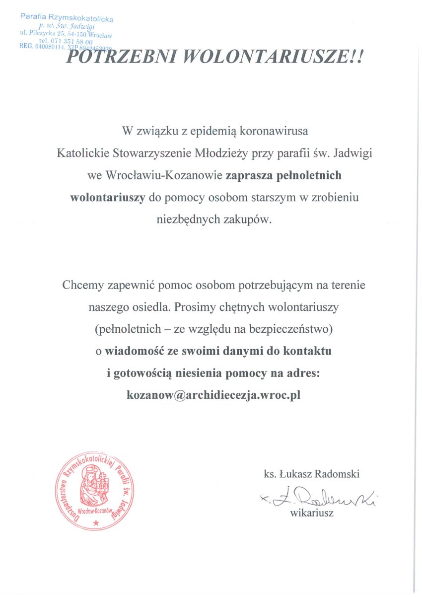 POTRZEBUJEMY WOLONTARIUSZY!