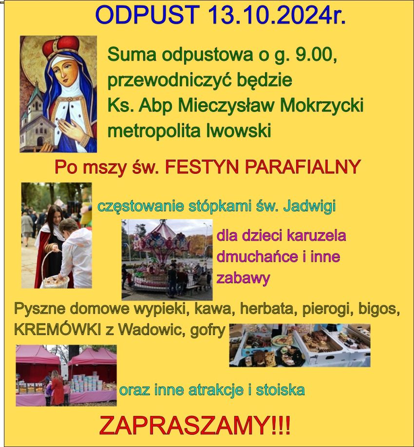 ODPUST 13.10.2024r. (niedziela) suma g. 09.00!!!